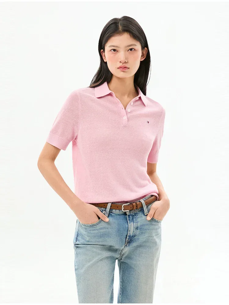 Свитер поло TOMMY HILFIGER из льняной смеси, Light Pink