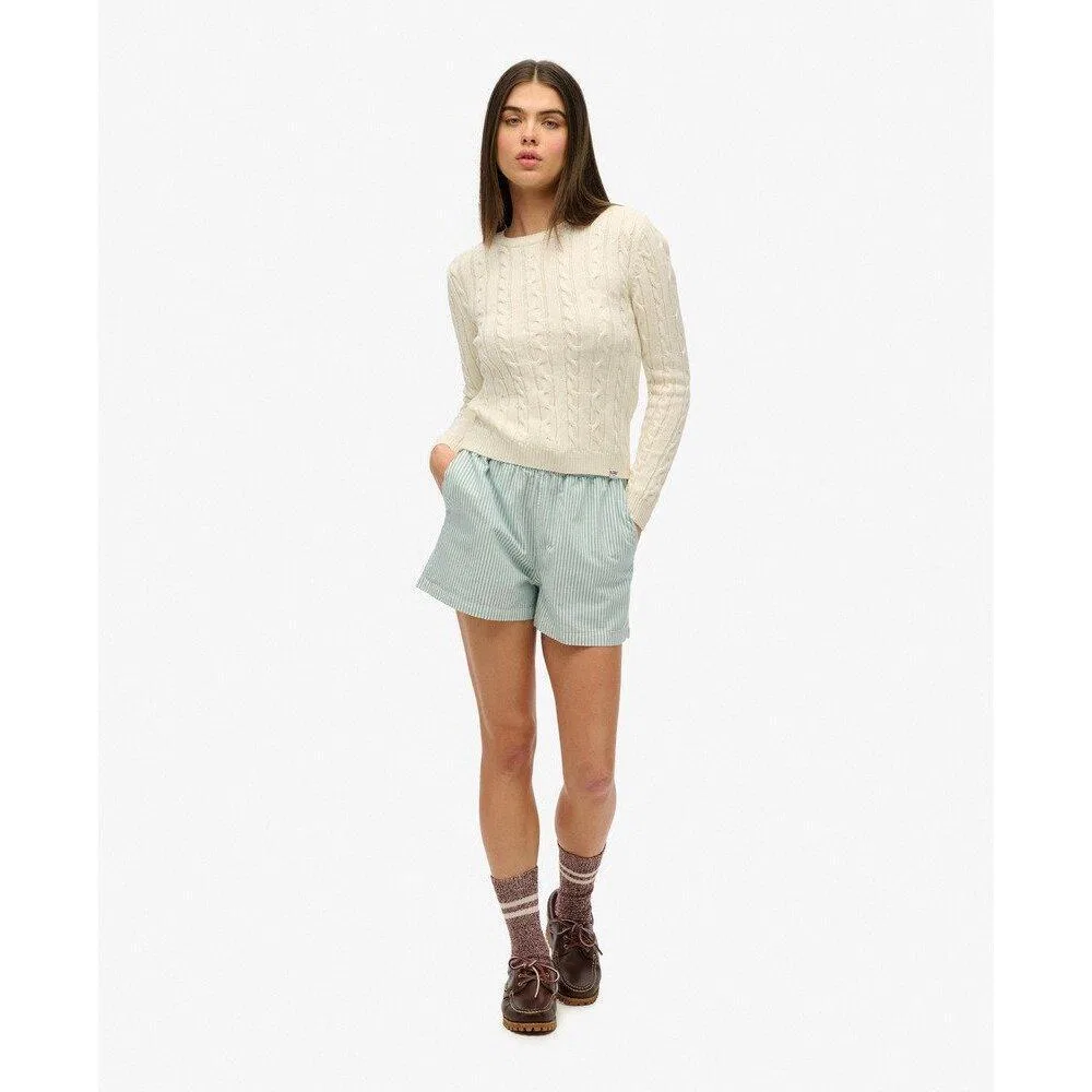 Женский пуловер с мелкой вязкой и косами Superdry, Beige / Baumwollweiß / Weiss — фото 3
