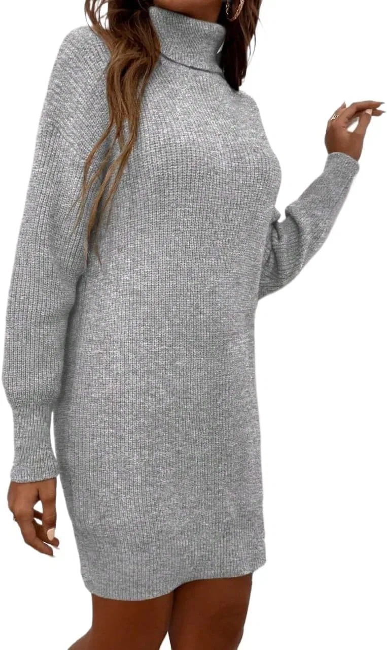 Женское повседневное платье с высоким воротом Rib-Knit, Gray