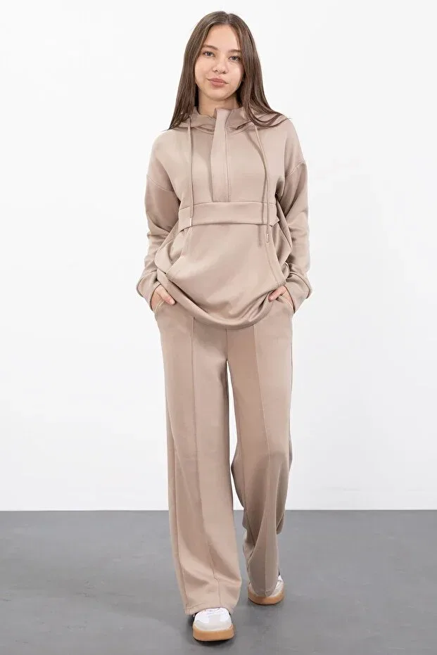 Детский спортивный комплект для девочек с капюшоном Cansın Mini, Beige