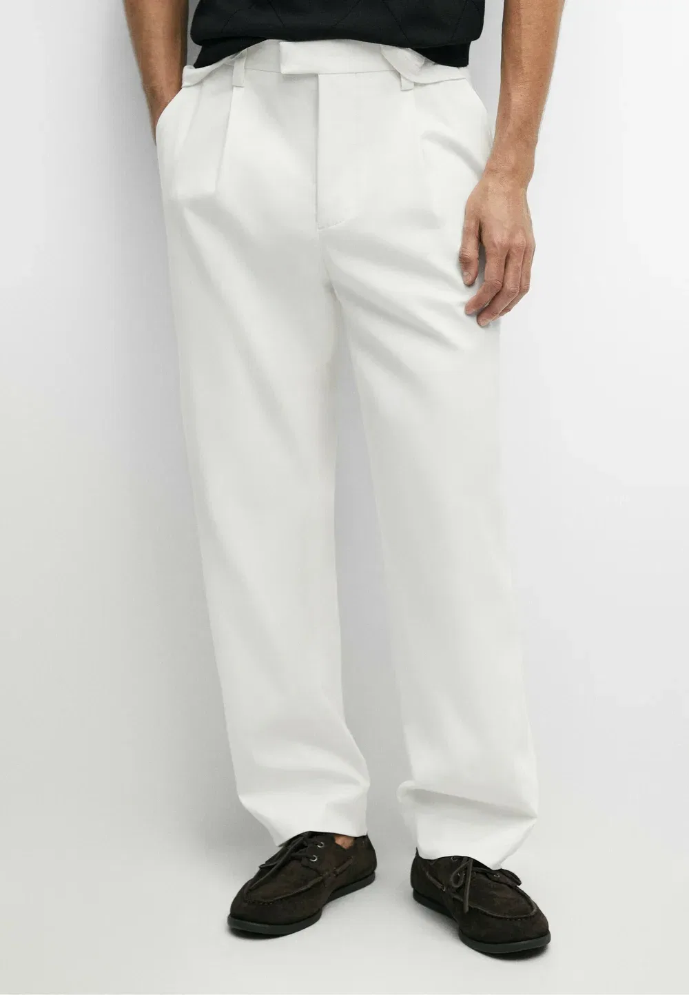 Брюки из смесовой хлопчатобумажной ткани Massimo Dutti, White