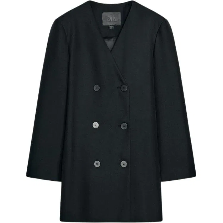 Женский деловой костюм с V-образным вырезом, ZARA, Black