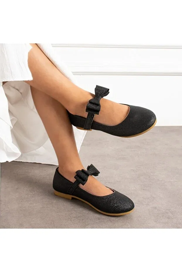 Детские балетки для девочек с пайетками Surpie Shoes, Black Glitter