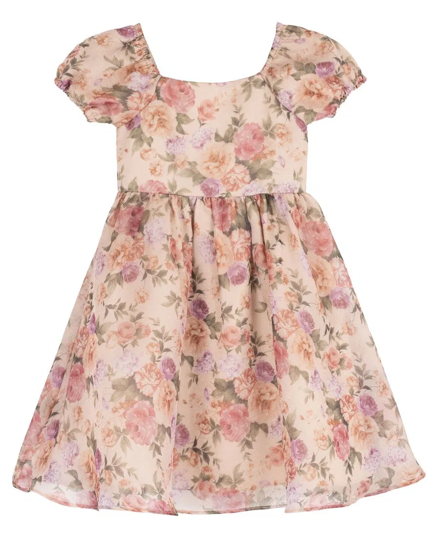 Платье с принтом из шиммерной органзы с пышными рукавами Floral Print Shimmer Organza Puff Sleeve Dress Rare Editions, Taupe — фото 4