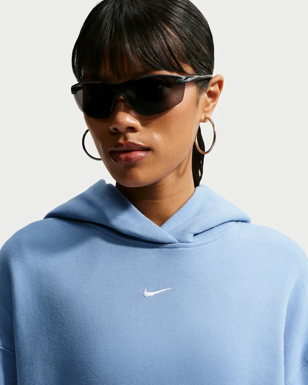 Женская толстовка с капюшоном оверсайз Nike Studio Fleece Medium Weight, Work Blue/Sail — фото 3