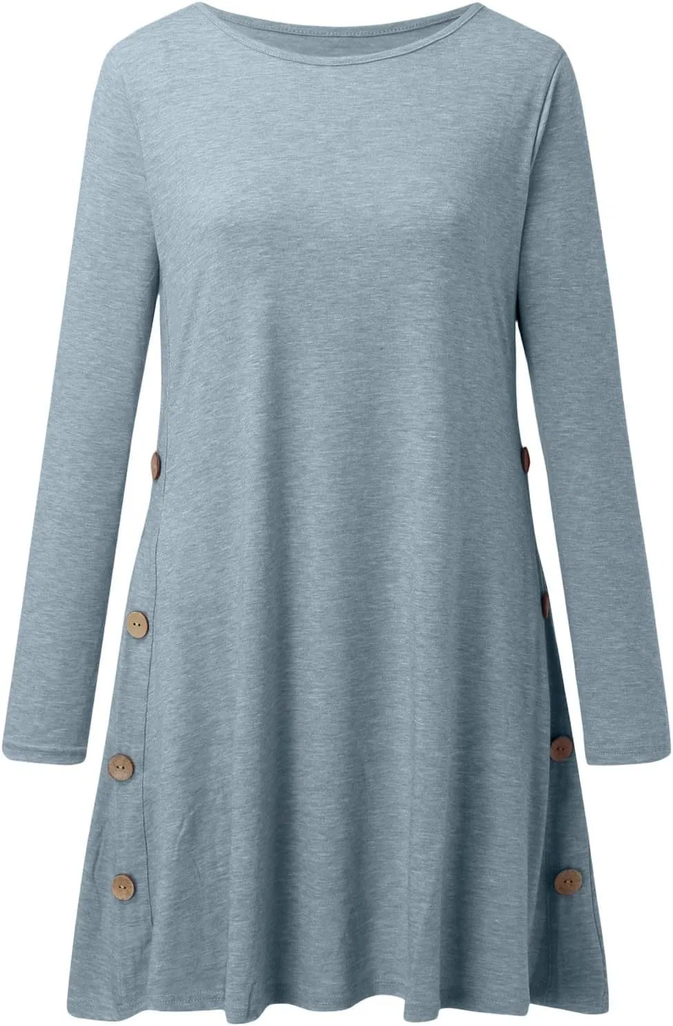 Женское платье-туника с карманами Casual Crew Neck, Light Blue — фото 3