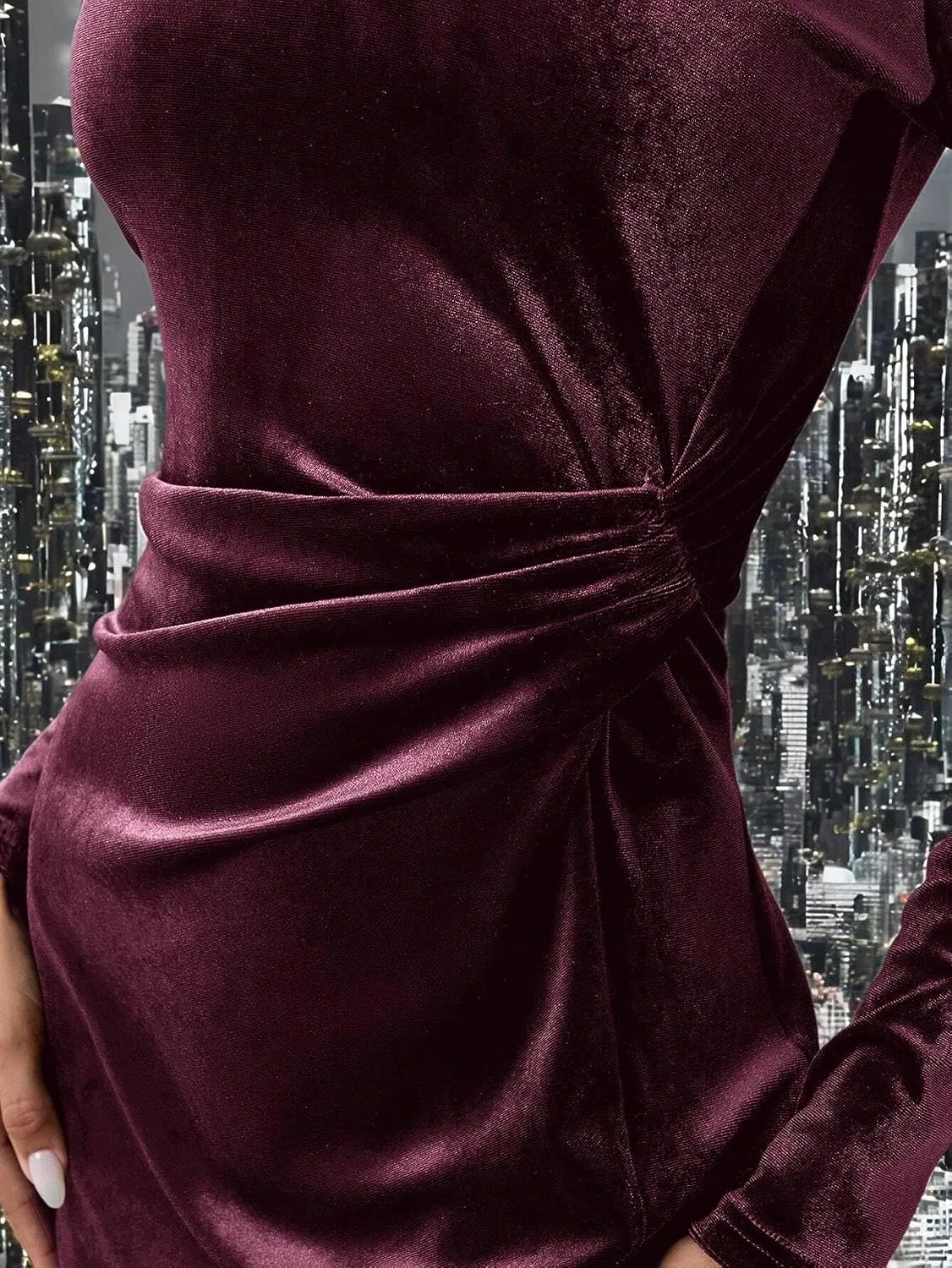 Женское облегающее платье с длинным рукавом Bodycon, Burgundy — фото 3
