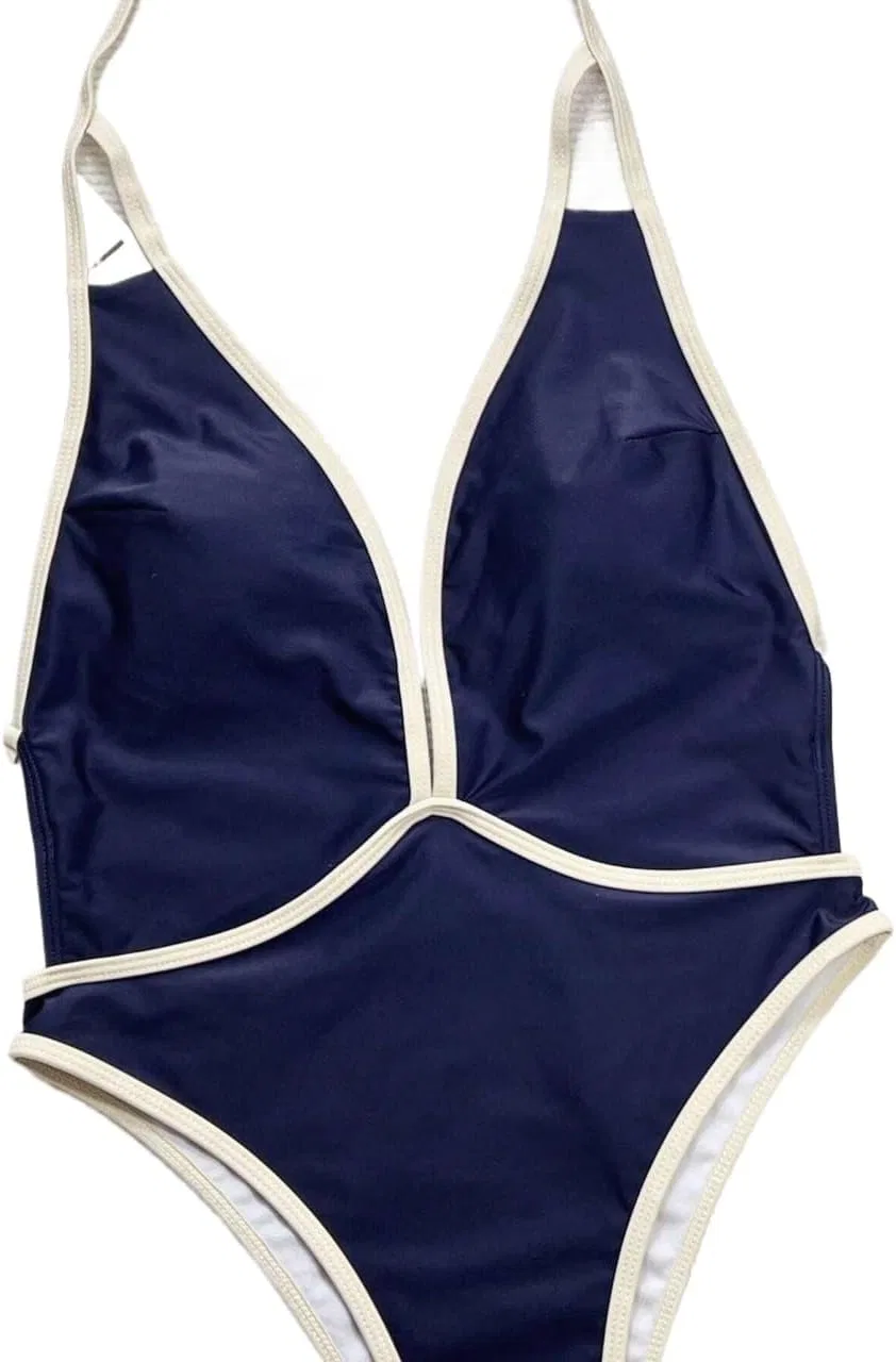 Женский цельный купальник с цветовым блоком Monokini, Navy Blue — фото 3