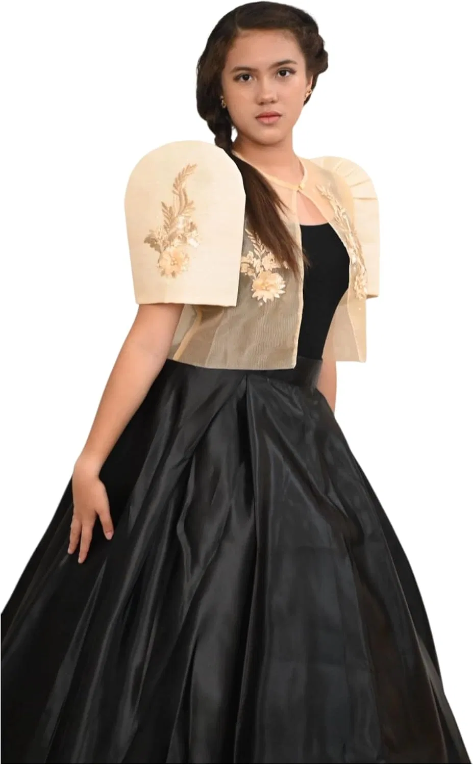 Женское болеро с цветочными аппликациями, Filipiniana Sandra Bolero With Floral Patches, бежевый — фото 2