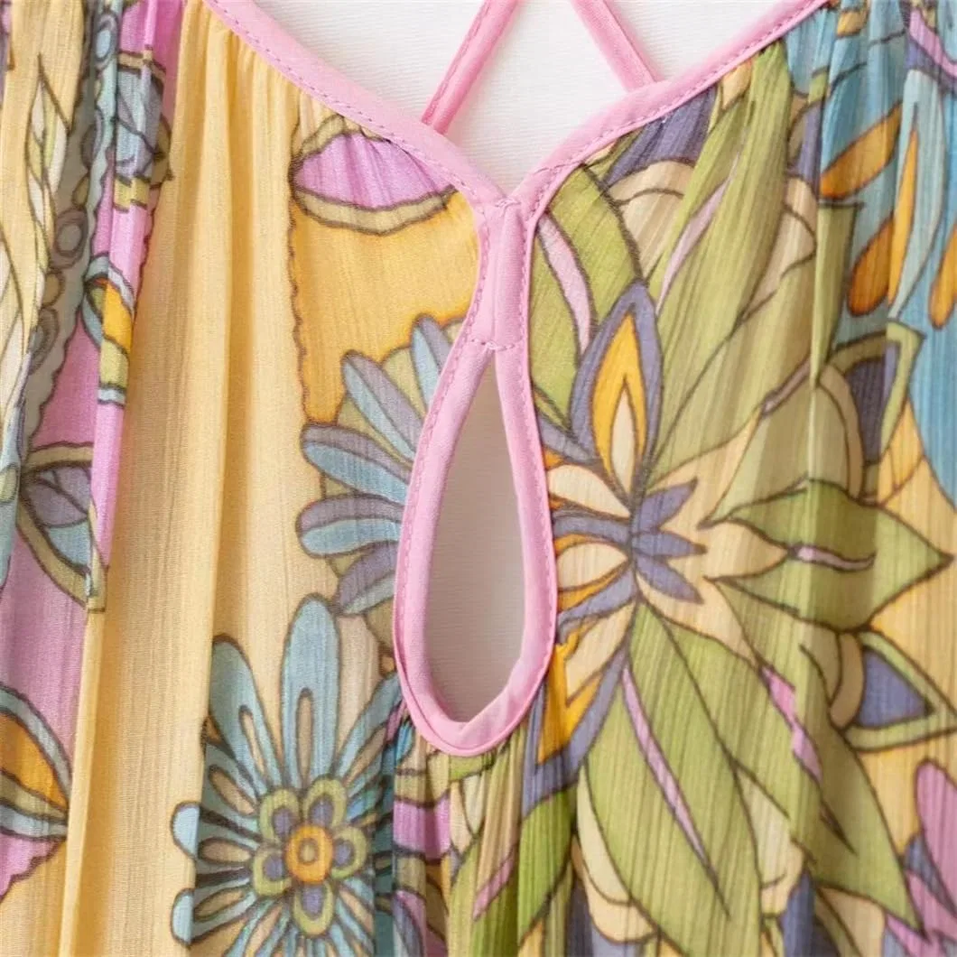 Женское летнее платье-комбинация с принтом Backless, Yellow — фото 2