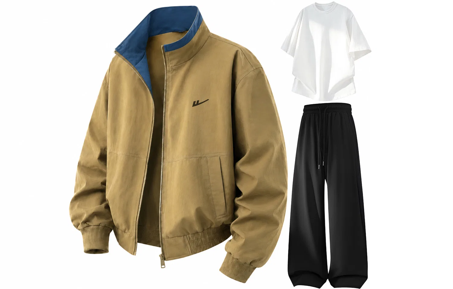 Детский комплект спортивной одежды с воротником-стойкой Khaki White T-Shirt Black Pants WARRIOR