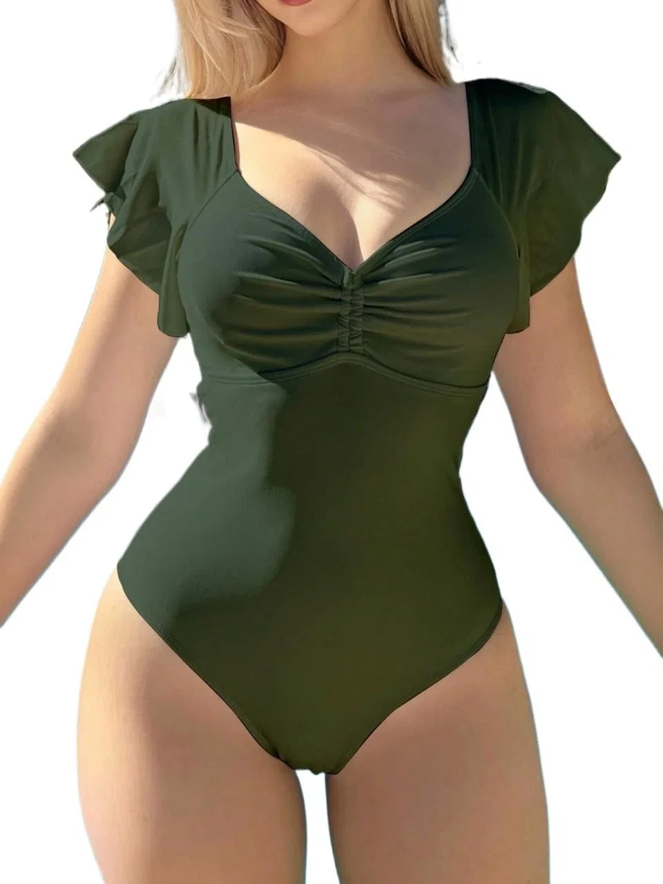 Женский цельный купальник с рюшами Army Green