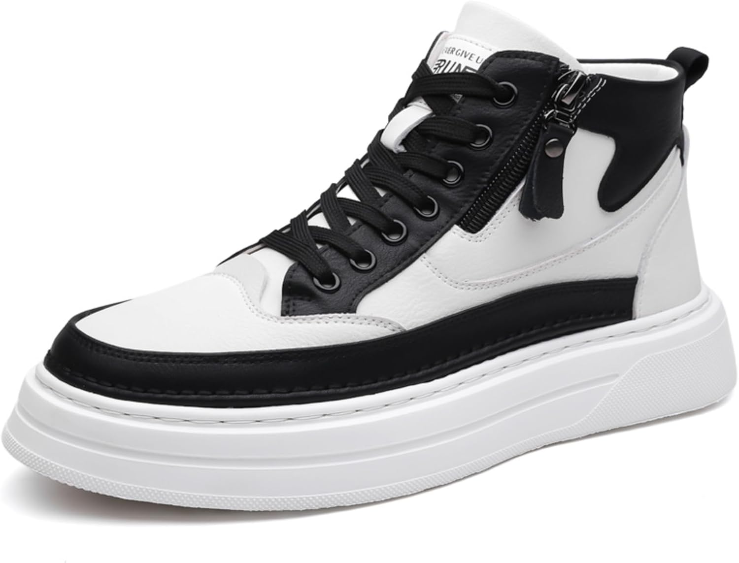 

Мужские модные кожаные кроссовки Boaobaihuo с боковой молнией и шнуровкой, на платформе, средней высоты, с нескользящей подошвой, круглым носком, повседневные массивные кроссовки для спортзала, тенниса, бега и ходьбы, черный