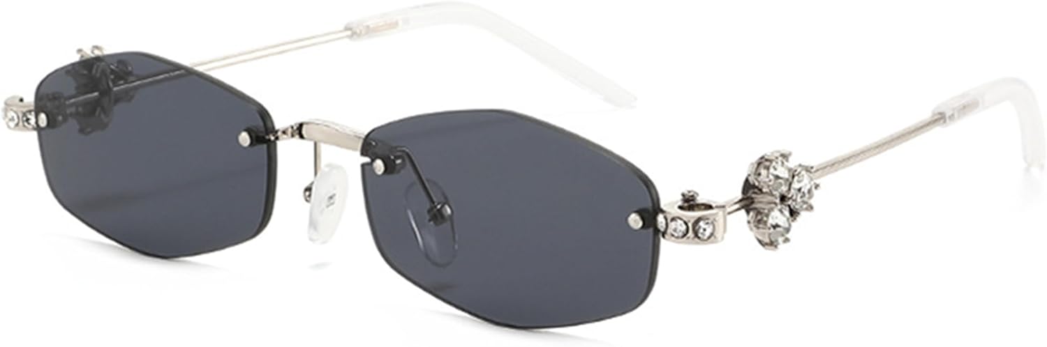 

Солнцезащитные очки bullabulling без оправы, прямоугольные, со стразами, для мужчин и женщин, маленькие, золотистые, многоугольные, с защитой от УФ-излучения UV400, без оправы, Gray Silvery