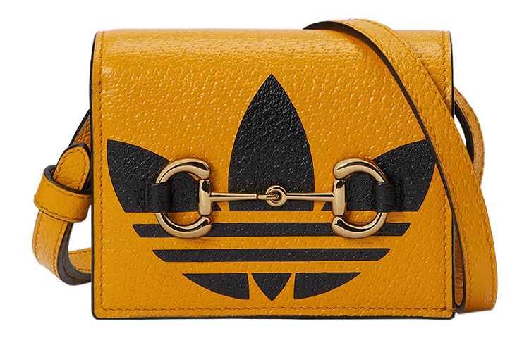 

GUCCI Кожаный кошелек Adidas, держатель для карт, сумка через плечо, унисекс, желтый