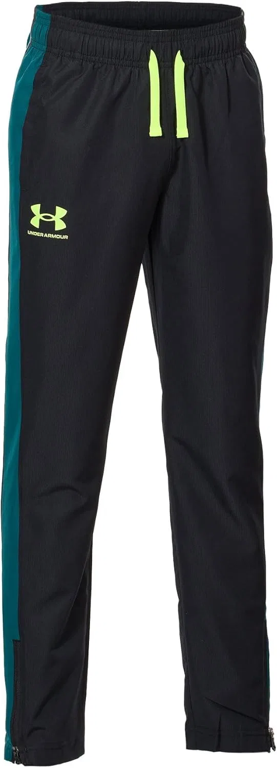 Детские спортивные брюки Under Armour Boys Sportstyle из тканого материала - водоотталкивающие, (004) Black/Hydro Teal/High-Vis Yellow