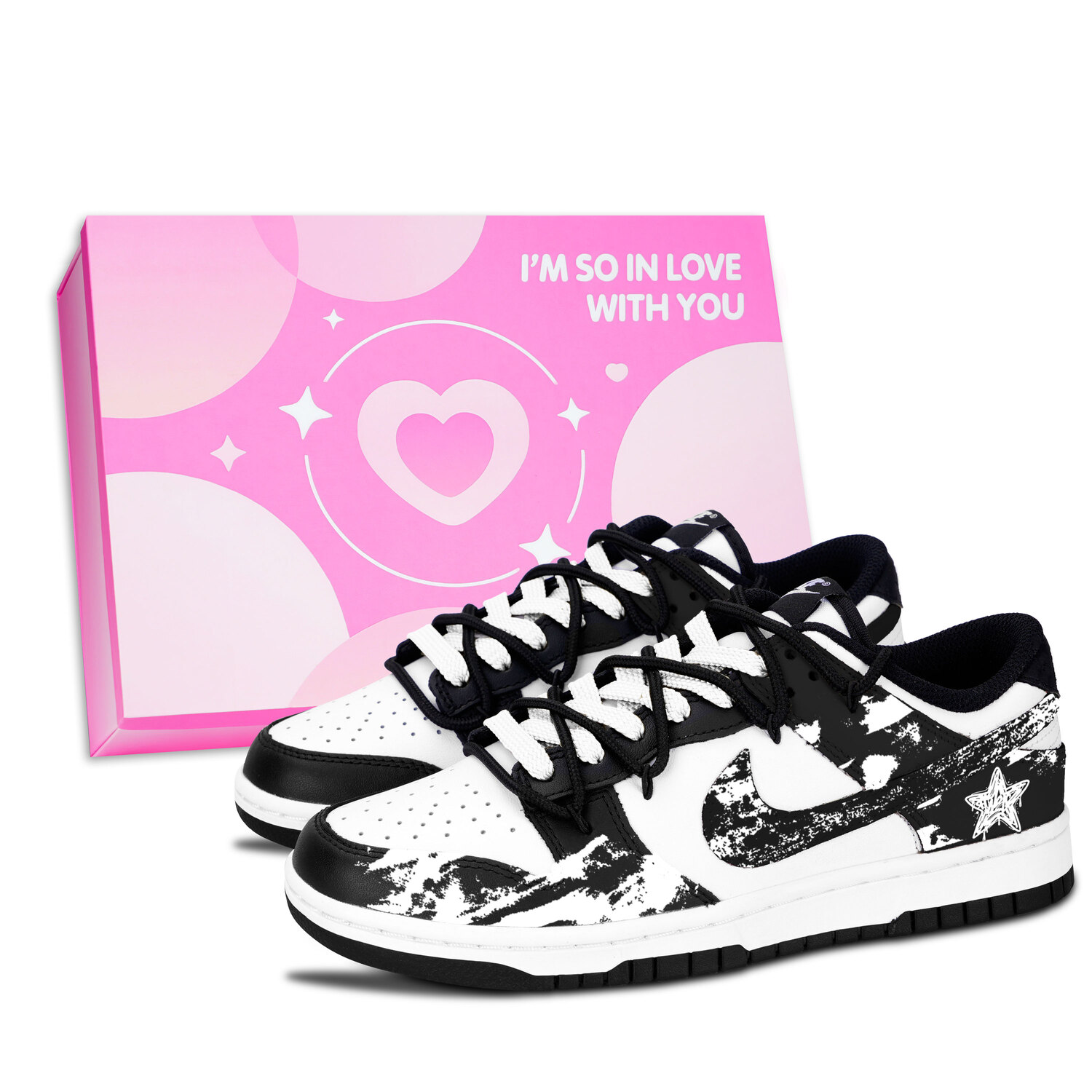 

Nike Мужские черный скейтбордистские кроссовки Dunk Black White Star Trace Ink с износостойким верхом