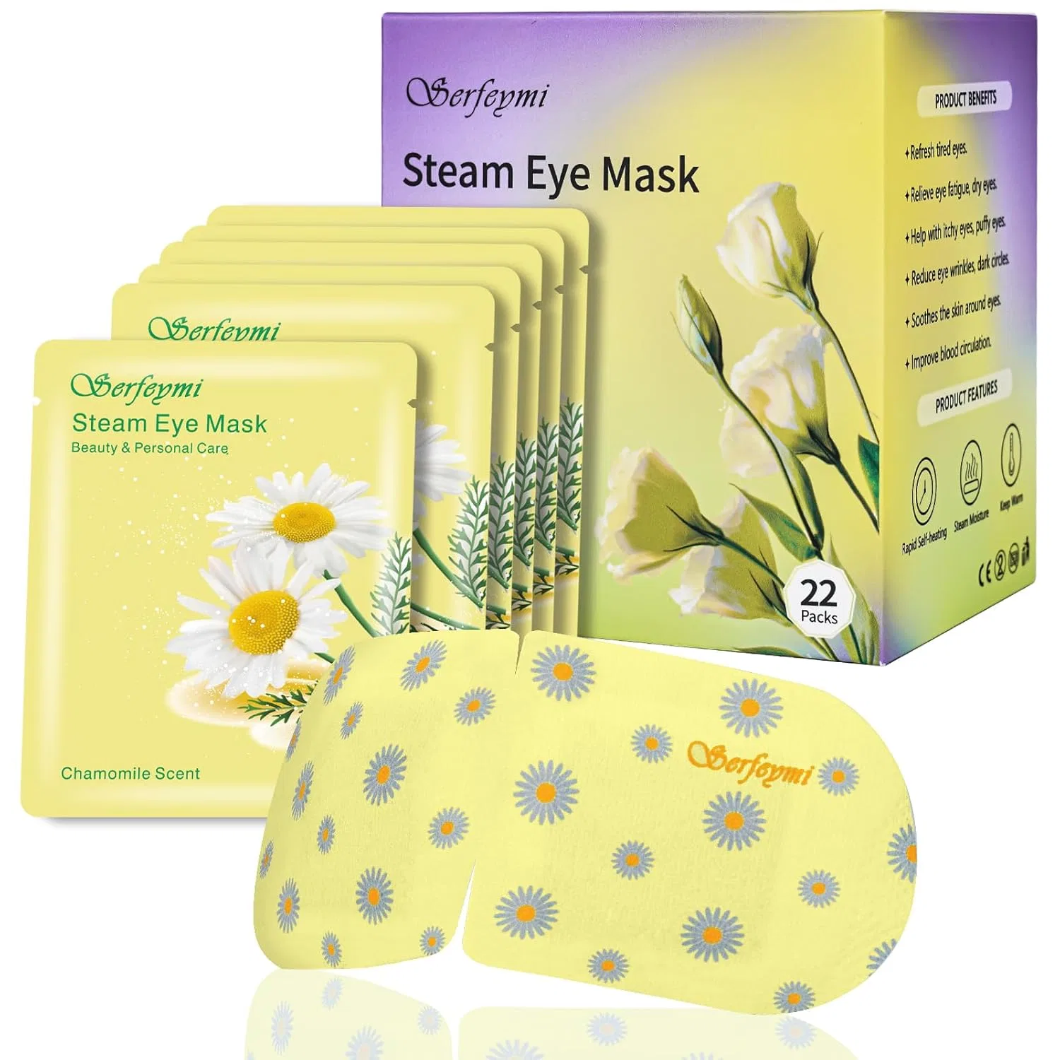 Самогреющиеся паровые маски для глаз Serfeymi, 22 шт. Serfeymi, C1-Unscented 22 Pieces