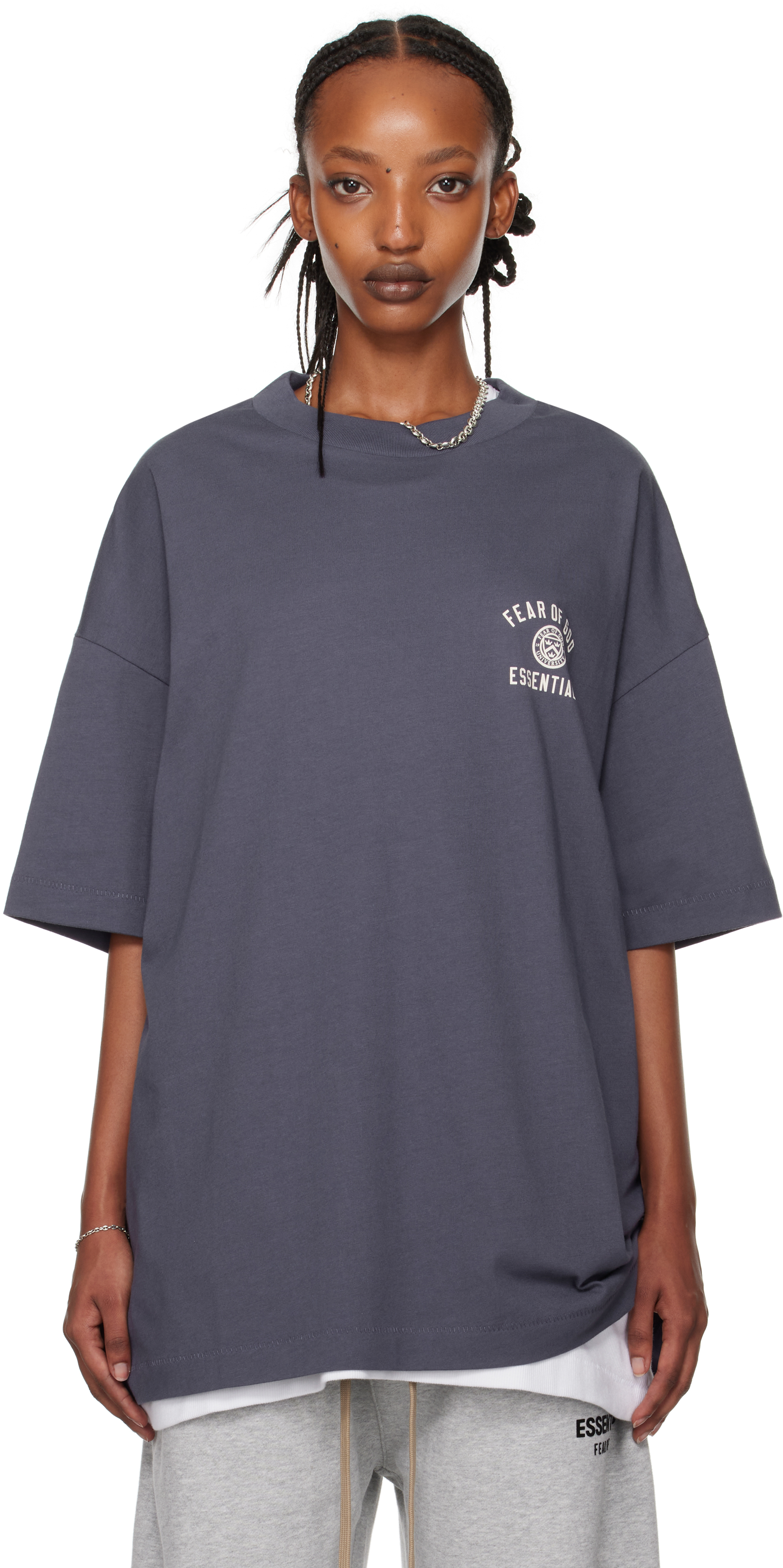 

Футболка с круглым вырезом из джерси Fear of God EENTIAL Navy Fear of God ESSENTIALS, Marine