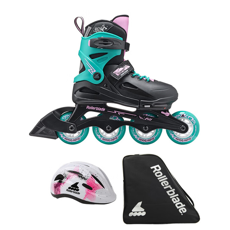 

RollerBlade Детские роликовые коньки Fury, раздвижные, черные и морской зелени, размер L (36.5-40.5)