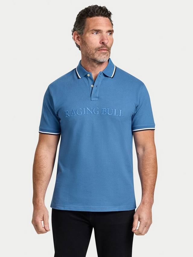 

Короткий рукав брендированная поло с тональной вышивкой пике Raging Bull, Denim Blue