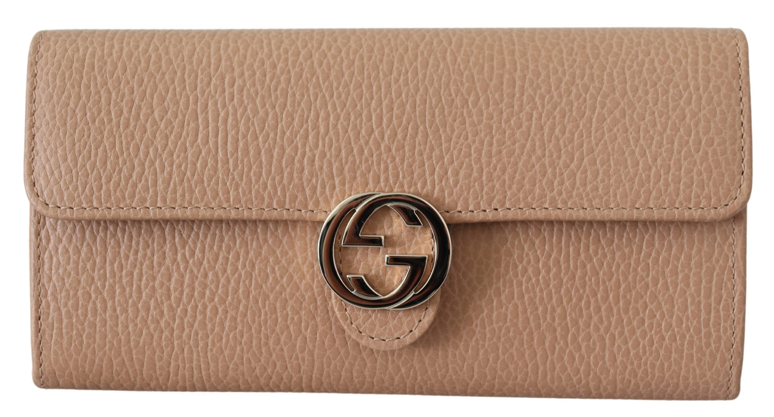 

Элегантный бежевый кожаный кошелек с застежкой-кнопкой GG Gucci