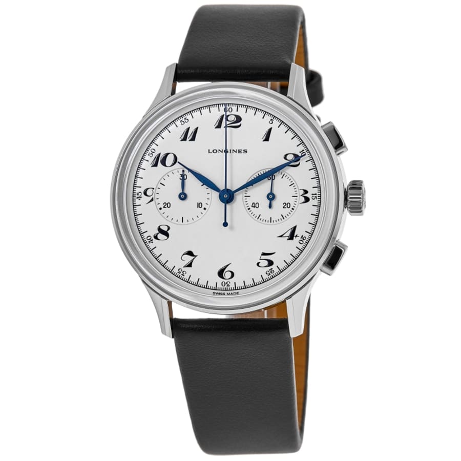 

Longines Heritage Chronograph Серебряный циферблат Черный кожаный ремешок Мужские часы