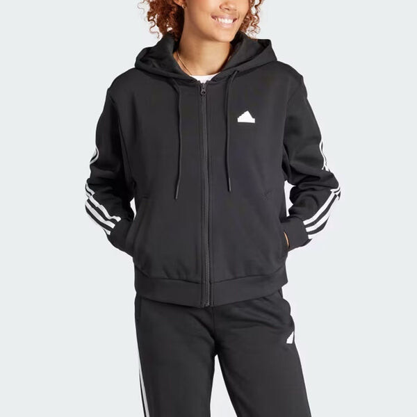 Куртка future icons 3 полоски толстовка с капюшоном на молнии азиатские размеры Adidas, черный — фото 3