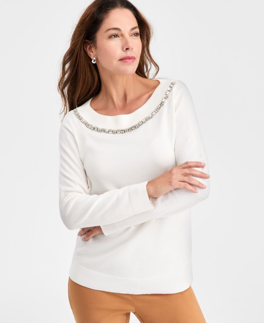 

Женский свитер с отделкой стразами, эксклюзивно от Macy's JM Collection, Neo Natural Combo