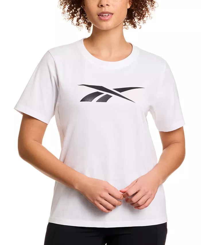 

Женская хлопковая футболка с логотипом и принтом Crewneck Reebok, белый