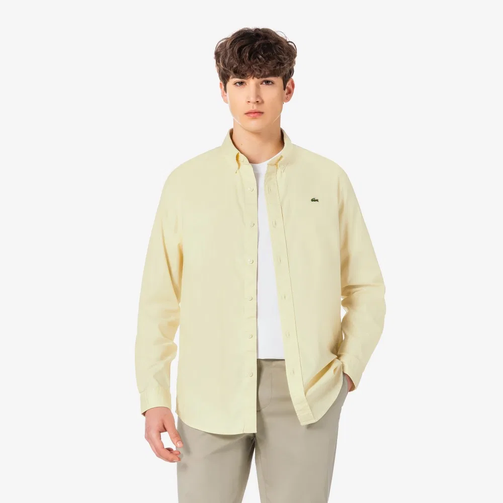 Мужская базовая оксфордская рубашка светло-жёлтая от Lacoste — фото 4