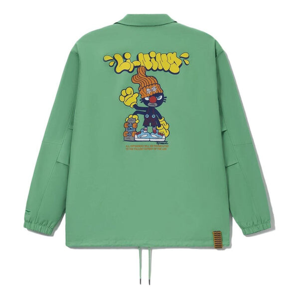 

Куртка x persue crossover с рисунком из мультфильма и принтом, длинные рукава, куртка Li-Ning, зеленый