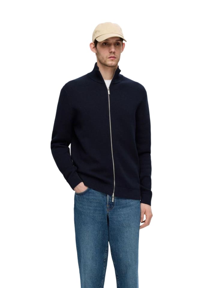 

Кардиган SLHDANE LS KNIT STRUCTURE FULL ZIP синего цвета SELECTED HOMME