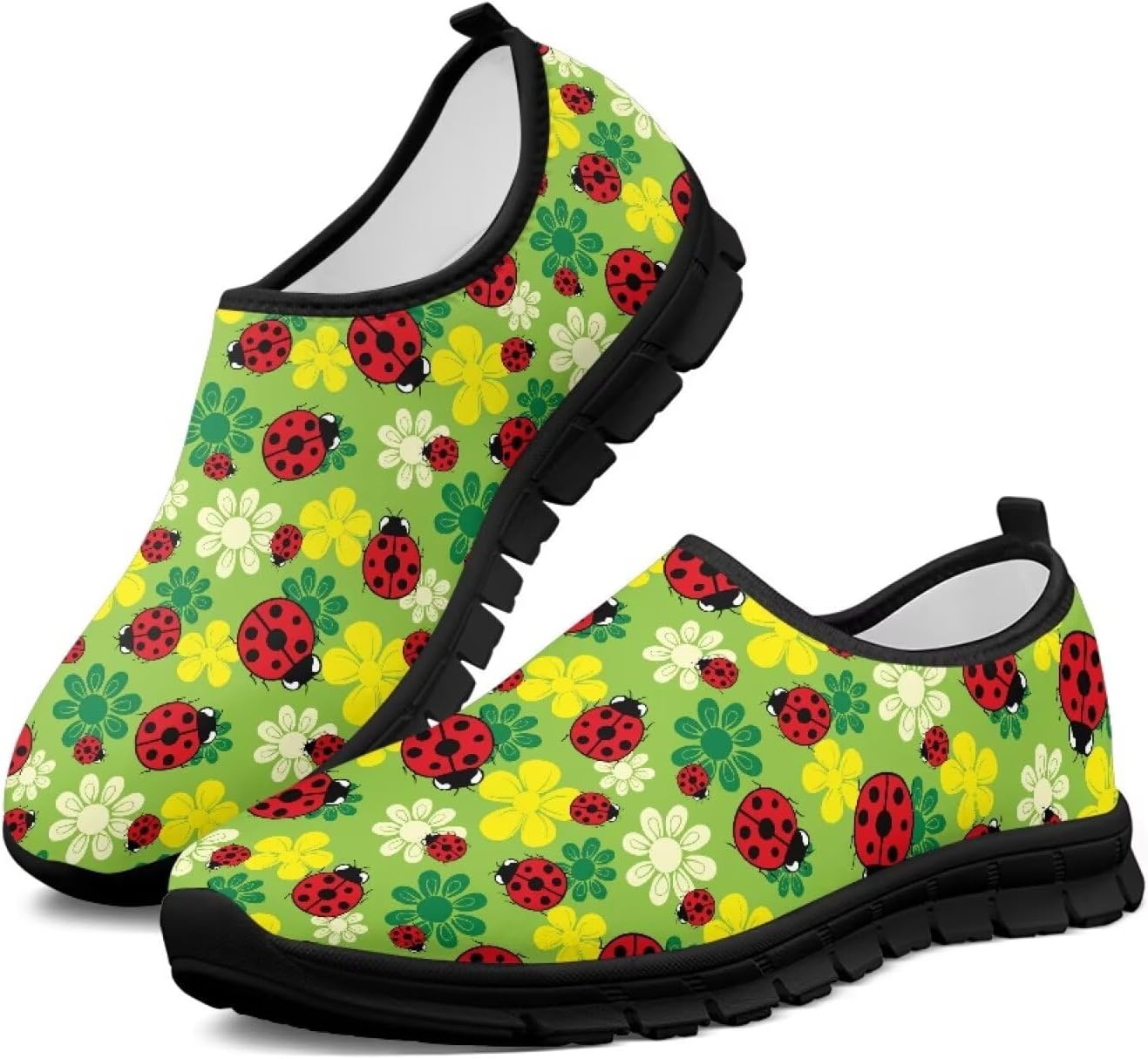 

Женские кроссовки для ходьбы с поддержкой свода стопы, слипоны, противоскользящие, удобные, дышащие, размер США 5.5-13.5 Chririnla, Cute Ladybugs