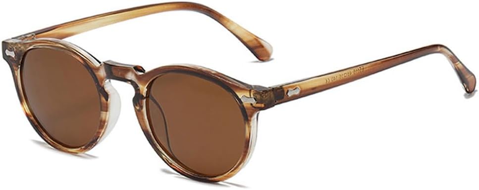 

Ретро круглые солнцезащитные очки для женщин, модные, с заклепками, защита от УФ-излучения UV400, для мужчин, панк, темно-зеленые солнцезащитные очки TKKTLLT, Tea Stripe Tea