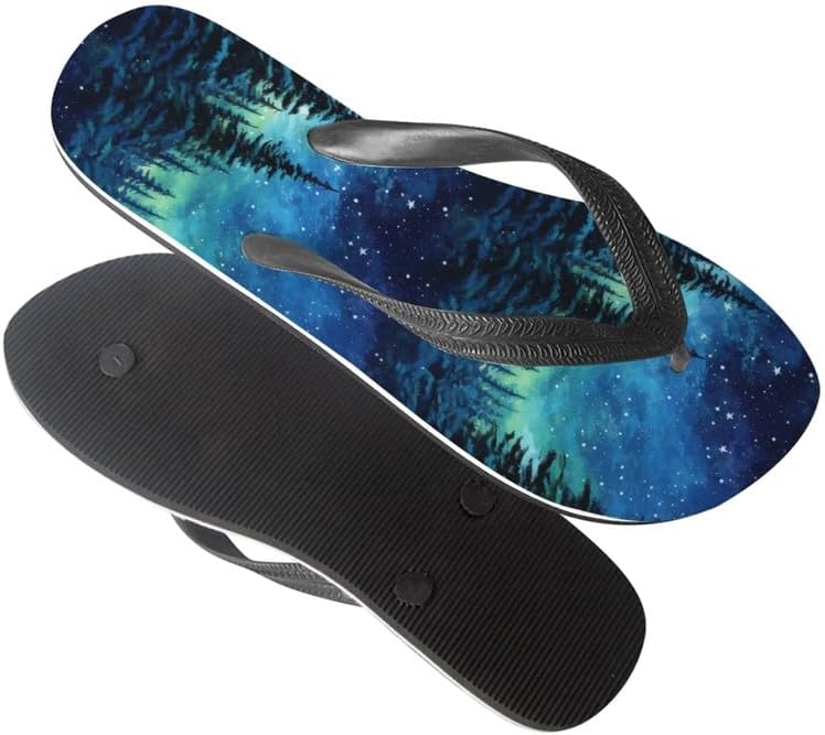 Сандалии Semiouray Women Galaxy Flip Flop, шлепанцы с рисунком черепа животного и бабочки, удобная обувь для отеля и путешествий, Vintage Forest Print — фото 4