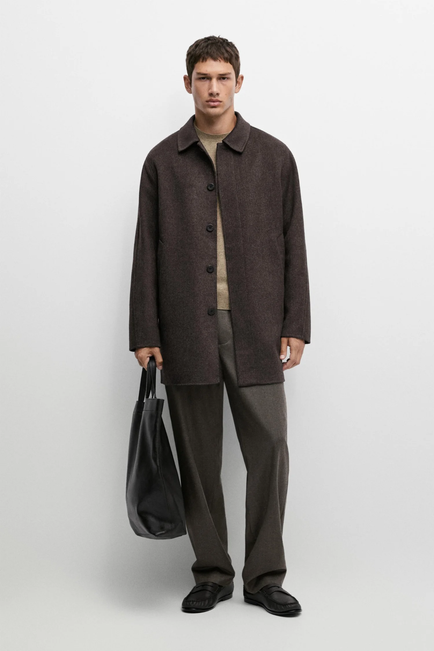 Короткое пальто Massimo Dutti Double-Faced Wool Blend, серый