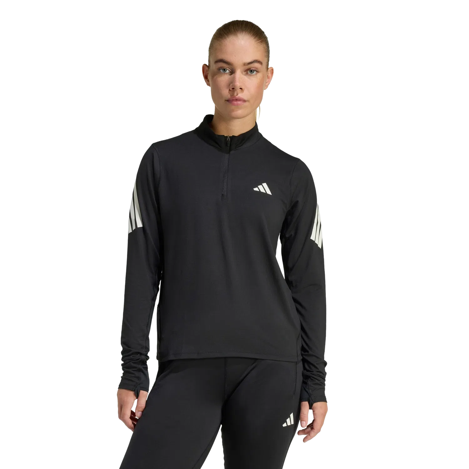 Женский беговой лонгслив с молнией Adidas, черный — фото 2