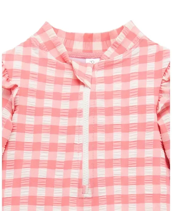Детский купальник для девочек с длинным рукавом Frilly Long Sleeve Swimsuit Purebaby, Pomegranate Gingham — фото 4