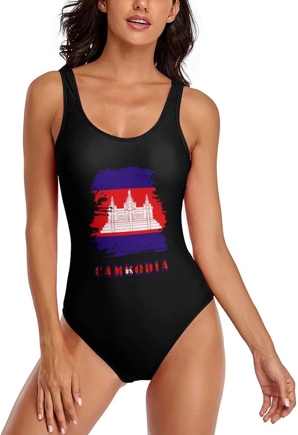 Женский цельный купальник с контролем живота Vintage Cambodian Flag, Vintage Cambodian Flag