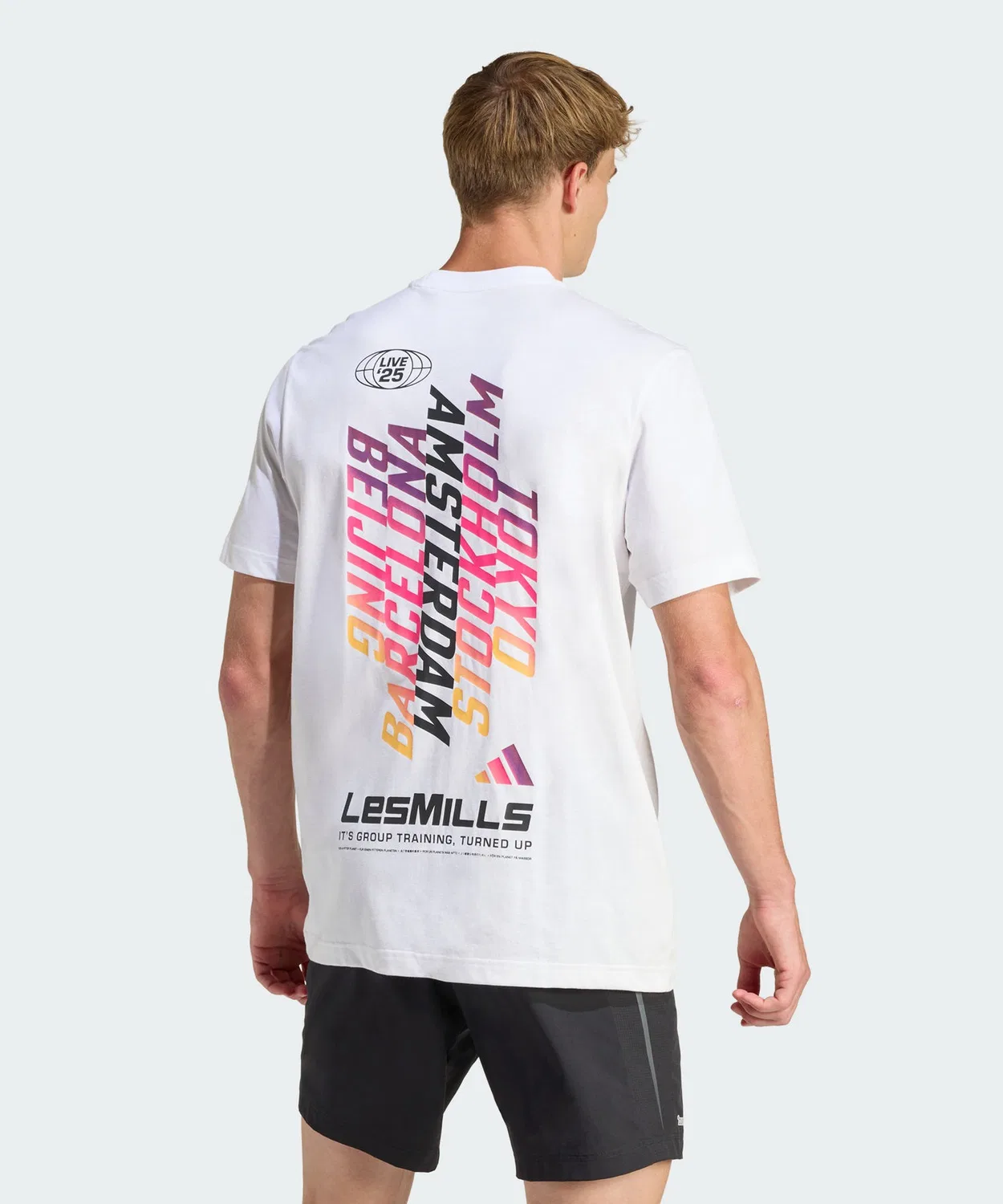Мужская футболка свободного кроя с графическим принтом Les Mills Tour Adidas, Белый — фото 3