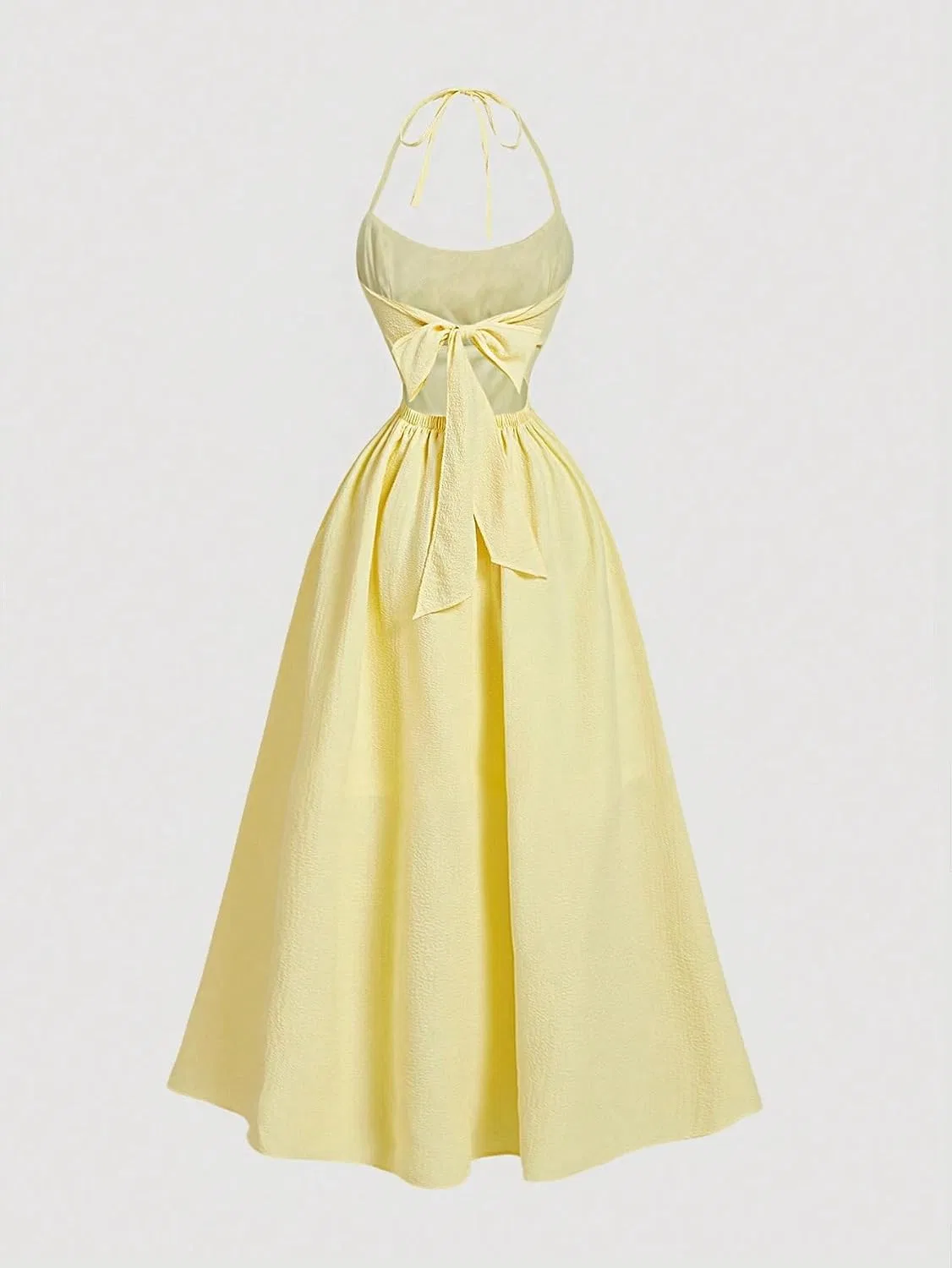 Женское длинное платье-макси на бретелях-шлейках с узлом на спине, Yellow — фото 2