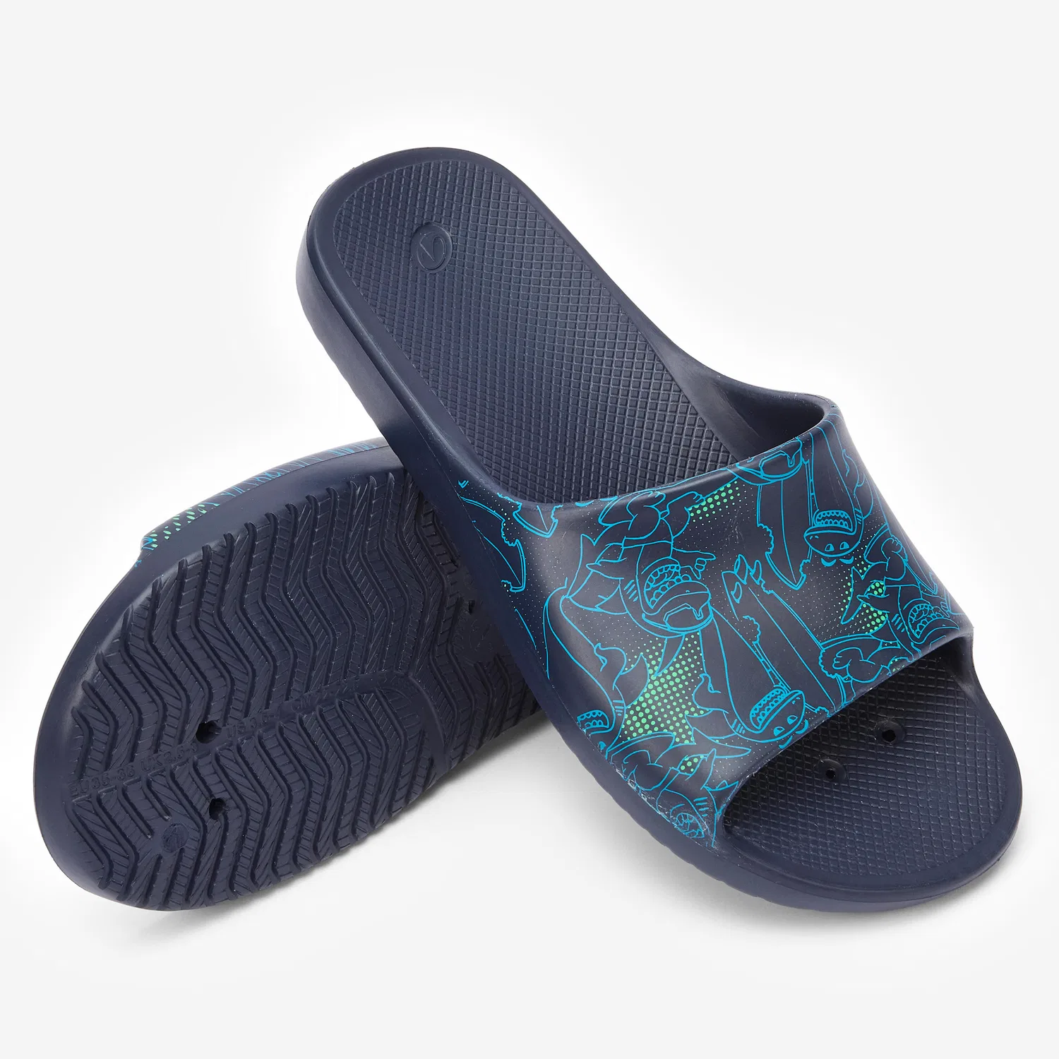 Детские шлепанцы с принтом Slap 500 Haie Decathlon, Stahlblau / Fruhlingsgrun — фото 4