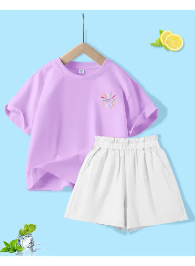 Комплект с коротким рукавом из хлопка, шорты, Jeanswest, светло-фиолетовый