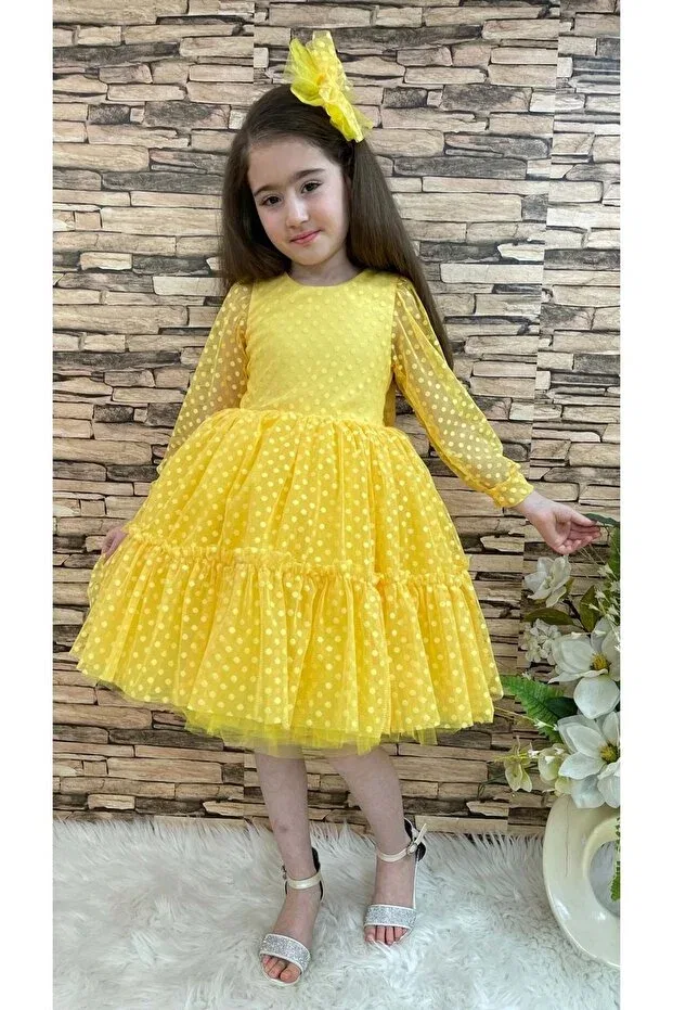 Детское платье-трапеция для девочек с кружевом Katkat princess lace buckle Mnk, Yellow