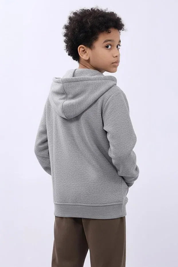 Детский кардиган с капюшоном на молнии Unisex kids hooded zip cardigan Perendi, Gray Melange — фото 4