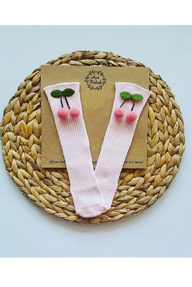 Детские носки для девочек с принтом Knee Socks Asa Bebek Çocuk, Pink Cherry