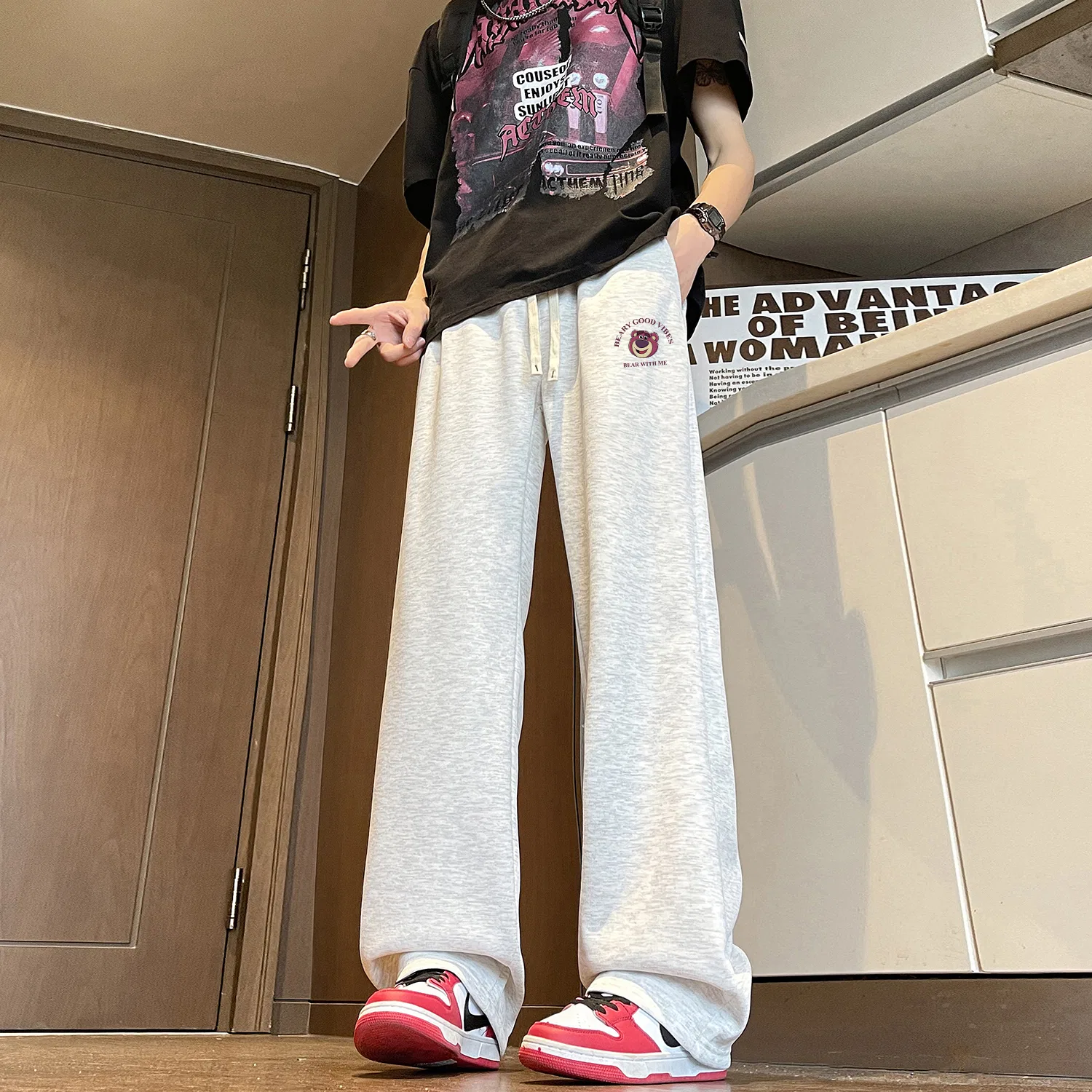 Детские спортивные штаны утепленные с принтом Disney Knitted Sweatpants, Цвет White Heather Gray — фото 4