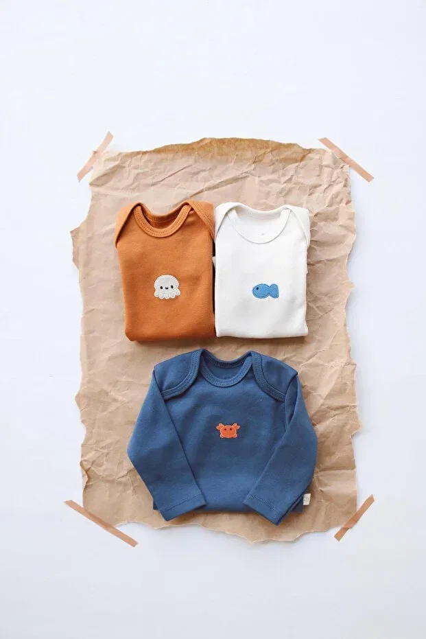 Детское боди-комплект с вышивкой Basics Ohlalakoala, Cinnamon-Indigo-Cream — фото 4