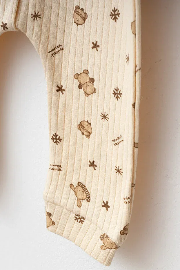 Детский комбинезон для новорожденных с принтом Baby Winter Bear Yukobaby Bebeğiniz Için En Doğalı, Beige — фото 4